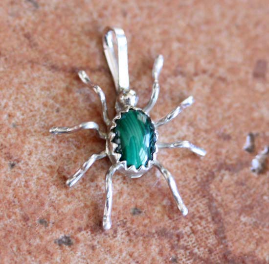 Navajo Silver Malachite Spider Pendant