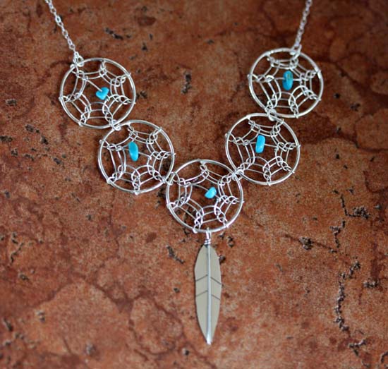 Navajo Silver Turquoise Dream Catcher Necklace