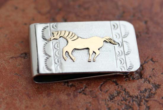 Native American Silver Gold Horse Money Clip by RJ