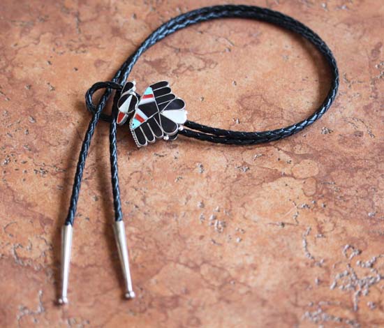 Zuni Silver Multi_Stone Thunderbird Bolo Tie