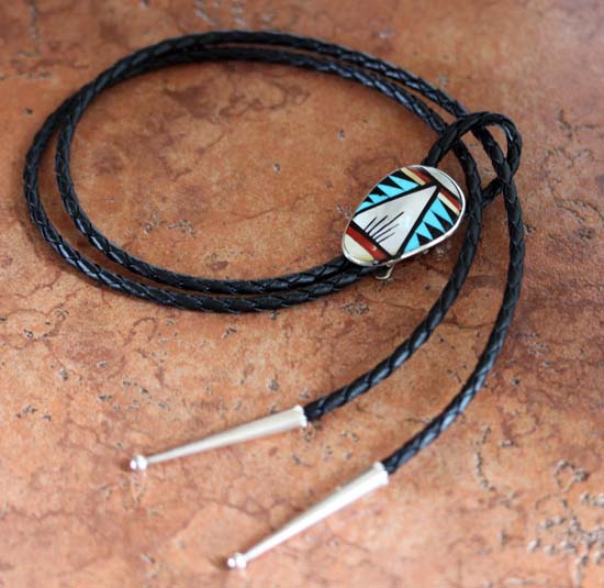 Zuni Native American Multi_Stone Bolo Tie