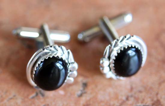 Navajo Silver Onyx Cuff Links by S Cadman