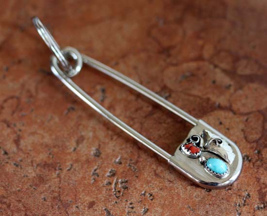 Navajo Silver Turquoise Coral Key Chain