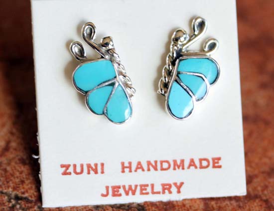 Zuni Silver Turquoise Butterfly Earrings