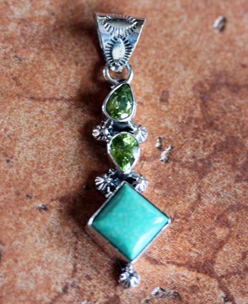 Navajo Silver Turquoise Peridot Pendant