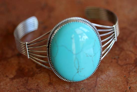 Navajo Silver Turquoise Bracelet by Patrick Yazzie