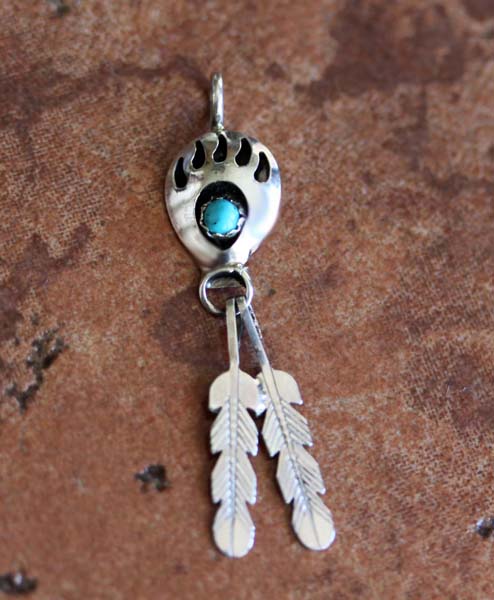 Navajo Turquoise Bear Paw Pendant