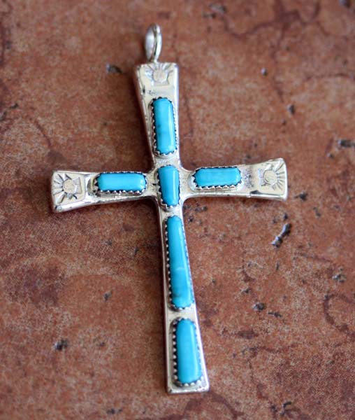 Navajo Turquoise Cross Pendant by C IULE