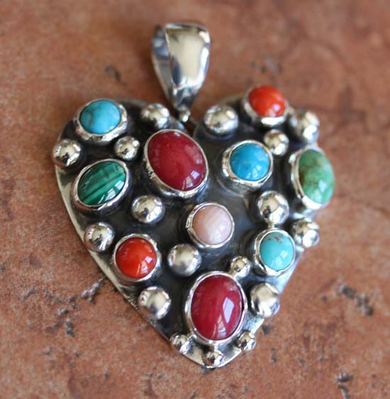 Nakai Navajo Silver Multi_Stone Heart Pendant