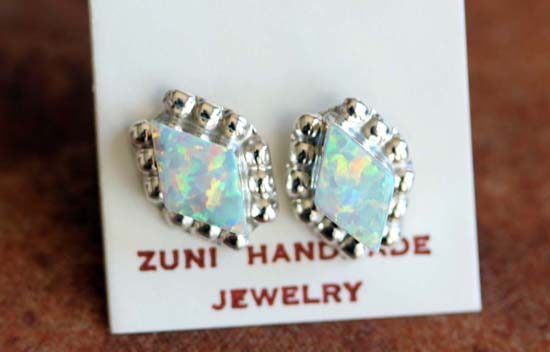 Zuni Silver Created Opal Earrings