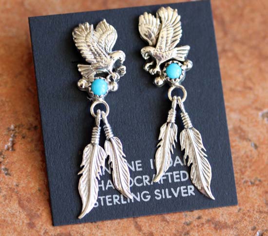 Navajo Sterling Silver Turquoise Eagle Earrings