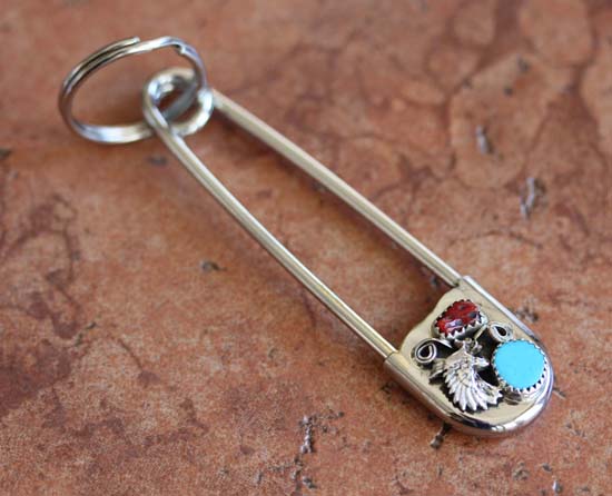 Navajo Silver Turquoise Coral Key Chain