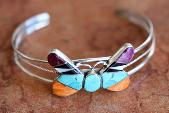 Zuni Silver Multi_Stone Butterfly Bracelet