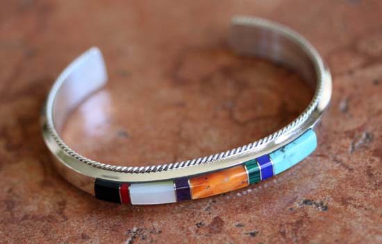 Navajo Silver Multi_Stone Bracelet by F. Yazzie