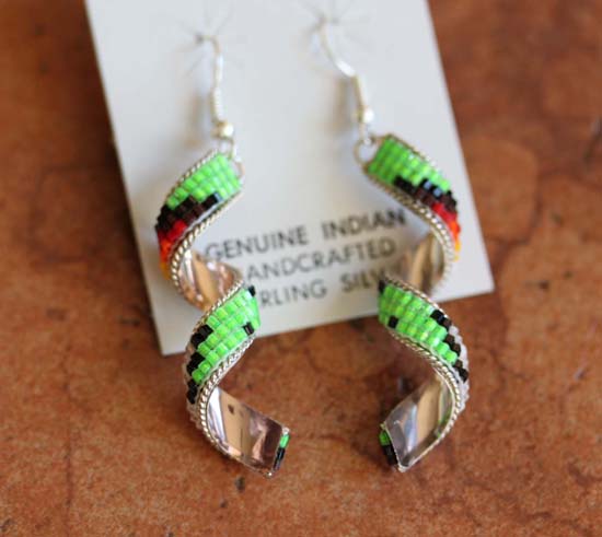 Navajo Silver Beaded Spiral Earrings