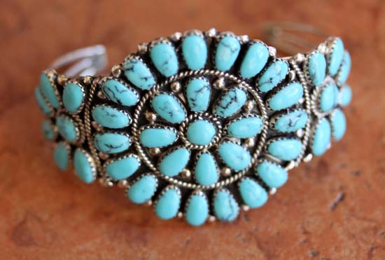 Navajo Silver Turquoise Cluster Bracelet by Williams