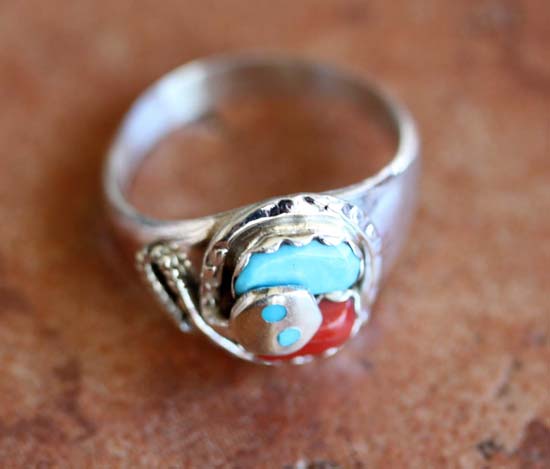 Zuni Turquoise Coral Ring Size 10 1/2 by Effie C