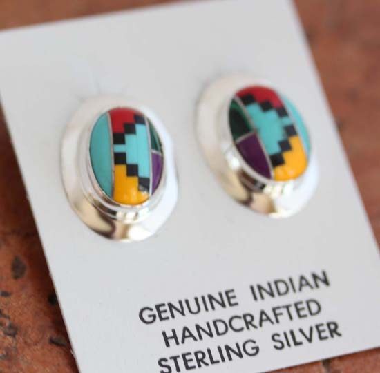 Navajo Silver Multi_Stone Earrings by N Wilson