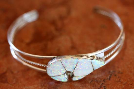 Zuni Silver Created Opal Bear Bracelet