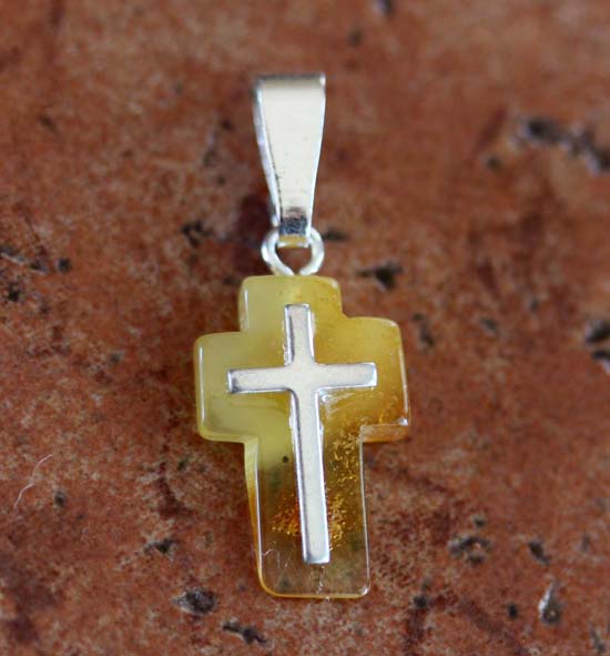 Sterling Silver Baltic Amber Cross Pendant