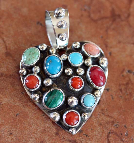 Nakai Navajo Silver Multi_Stone Heart Pendant