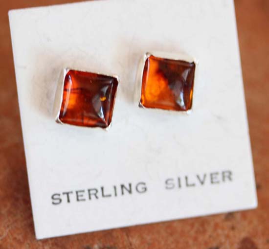 Navajo Sterling Silver Amber Earrings