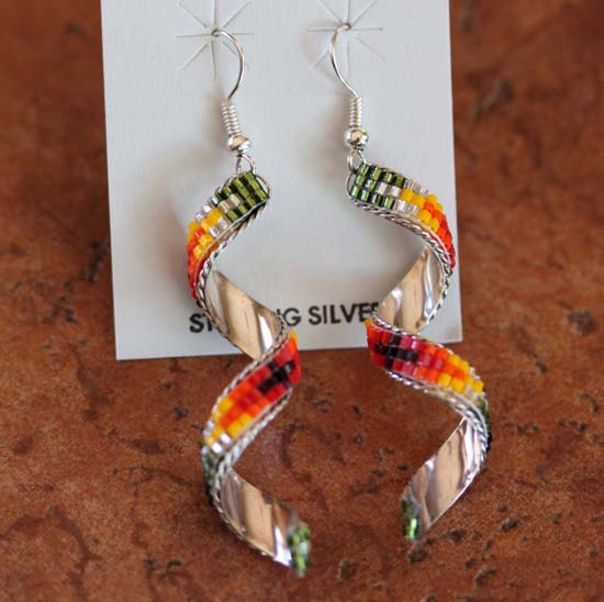 Navajo Silver Beaded Spiral Earrings