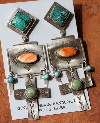 Navajo Multi_Stone Cross Earrings by Nora Bill