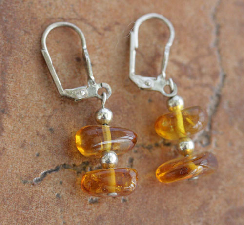 Navajo Sterling Silver Amber Earrings