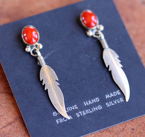 Navajo Sterling Coral Earrings by Nakai