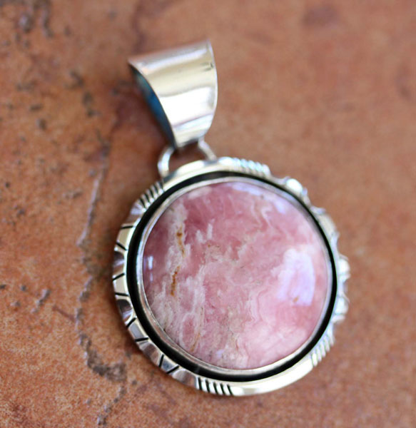 Navajo Rhodochrosite Pendant by Bea Johnson