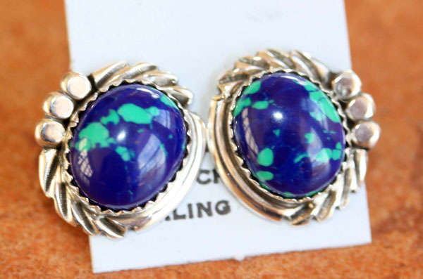 Navajo Native American  Silver Azurite Earrings