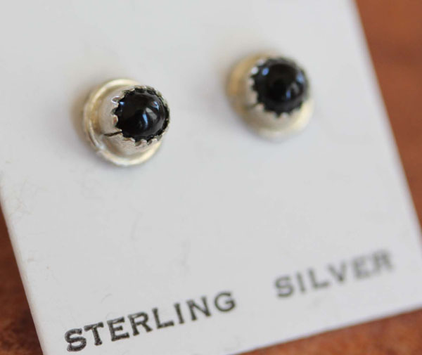 Navajo Sterling Silver Onyx Earrings by Weebothee