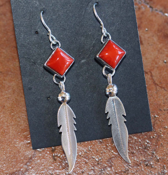 Navajo Sterling Coral Earrings by Nakai