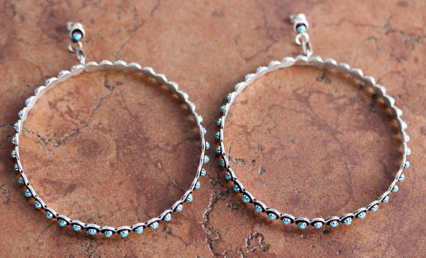 XL Navajo Sterling Turquoise Hoop Earrings