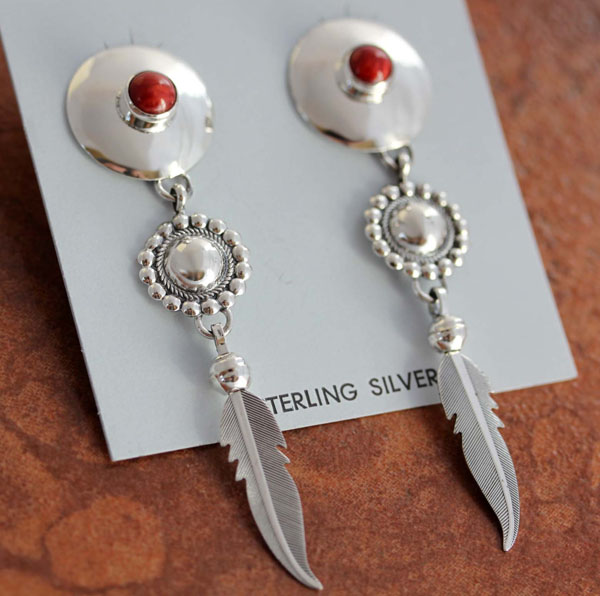 Navajo Sterling Coral Earrings by Nakai