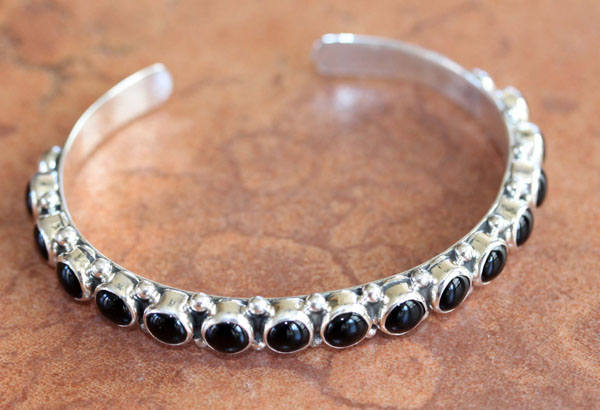 Navajo Sterling Silver Onyx Bracelet by Nakai