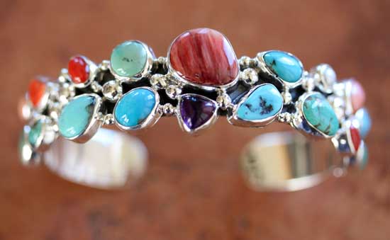 Navajo Sterling Silver Multi_Stone Bracelet by Nakai