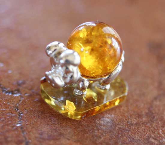 Handmade Sterling Silver Baltic Amber Pig