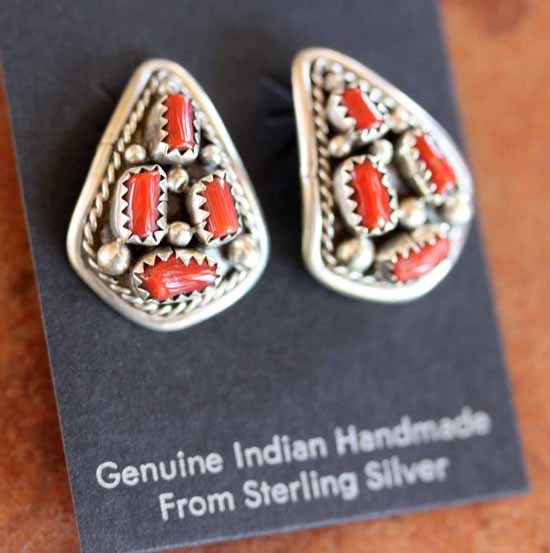 Navajo Sterling Silver Coral Earrings