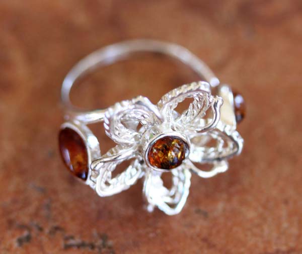 Sterling Silver Baltic Amber Ring Size 8