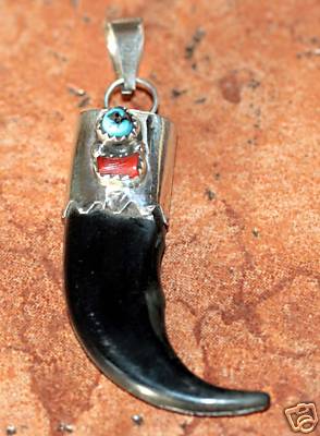 Navajo Indian Turquoise Coral Pendant by Erline Sam